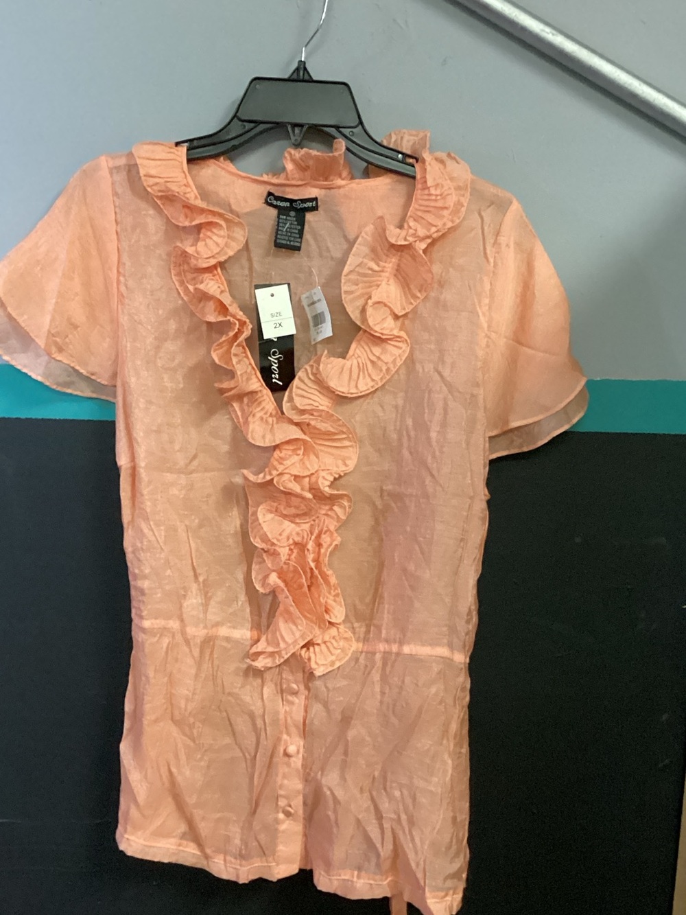 Caren Sport Peach Ruffle Short-Sleeve Blouse